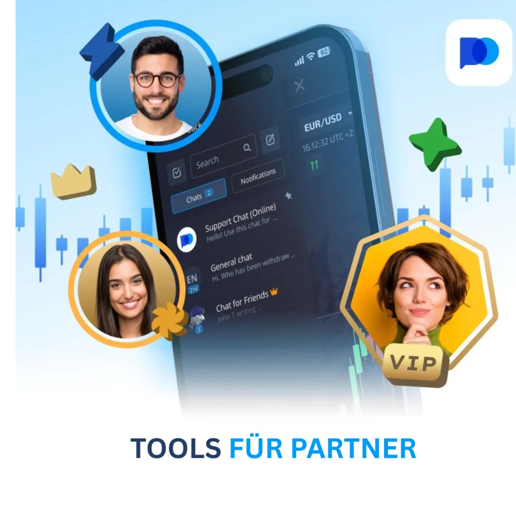 Verfügbare Tools für Partner bei Pocket Option.